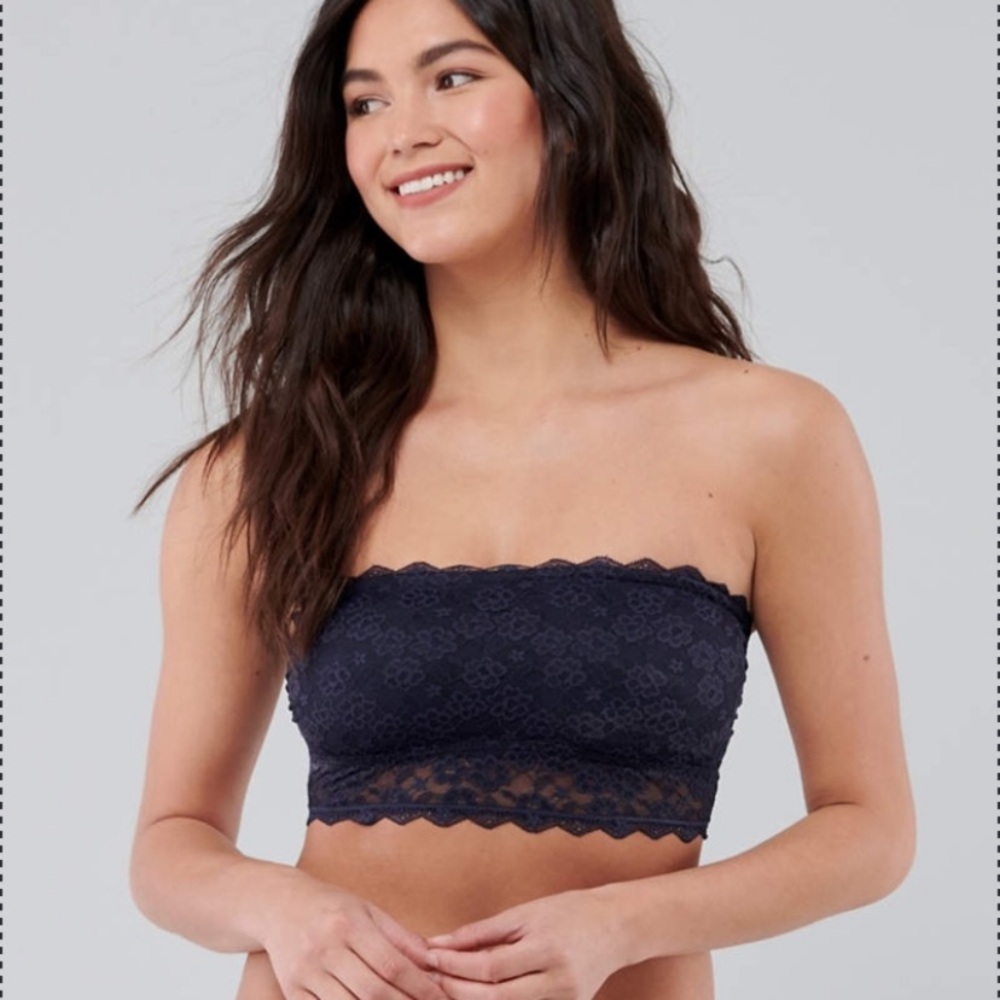GILLY HICKS BANDEAU STRETCH LACE NAVY BLUE BANDEAU BRA TOP NWT